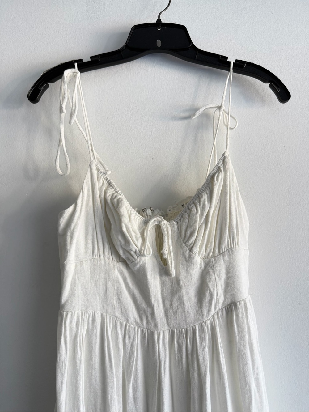 NIA White Linen Blend Tie Strap Maxi Dress Size Small Coastal Boho 8326 - Picture 4 of 11